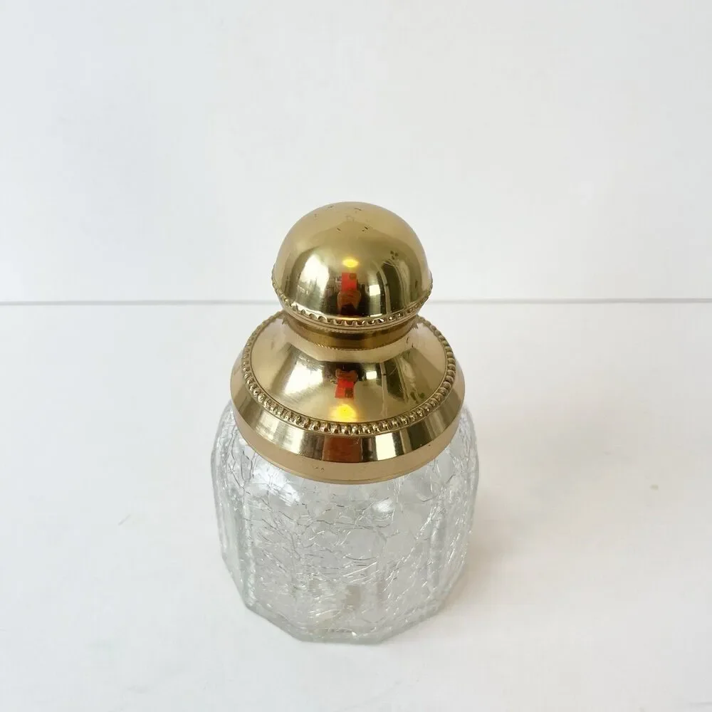 Vintage 1980s Croscill Home Saxony Gold Lid Crackle Glass Jar 5.5 in Storage
